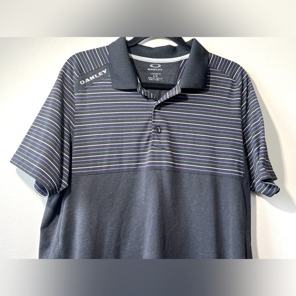 Oakley Hydrolix Regular Fit Men’s L Golf Polo Stripes Black Two-Tone Design‎ - Picture 3 of 13